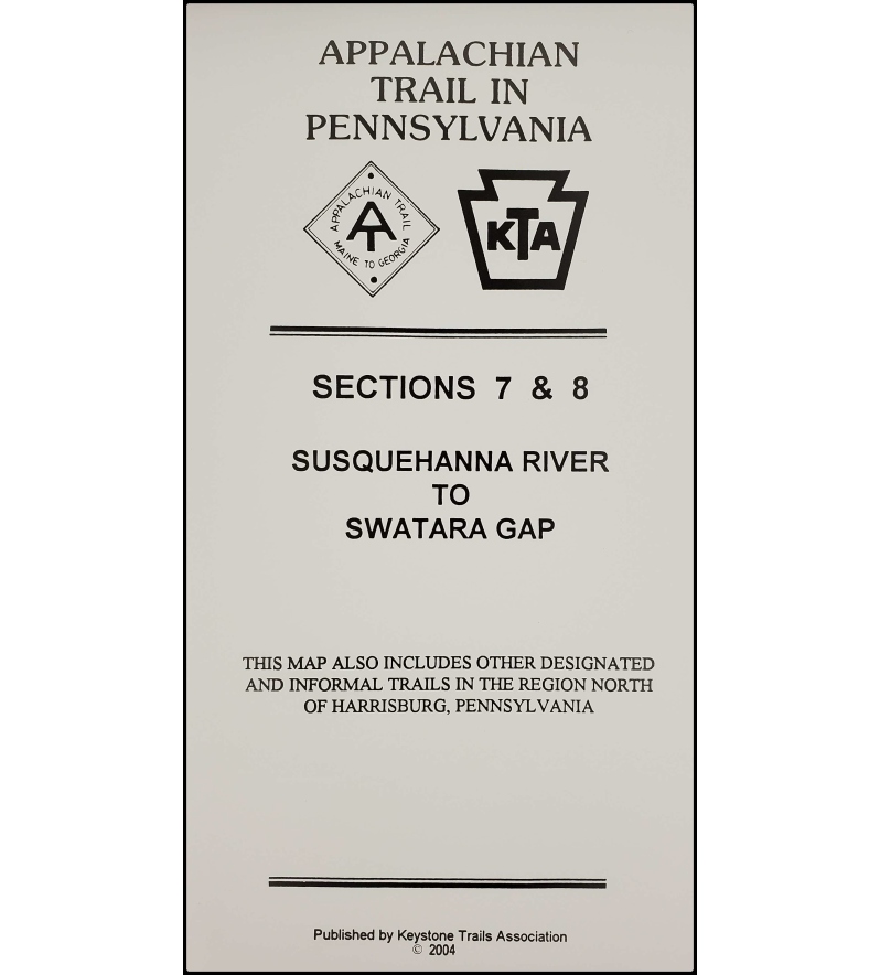 Product Description: Swatara Gap to Susquehanna River. All maps show route of AT with elevation profiles, side trails, and other general information. Published by Keystone Trails Association, (2004)</br></br>Multi-colored, on heavyweight stock; folded 4" x 8".</br> Appalachian Trail PA Sec 7-8 Map