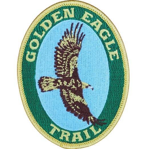 Product Description: Oval; 3'; cloth; five colors.</br> Golden Eagle <br>Trail Patch