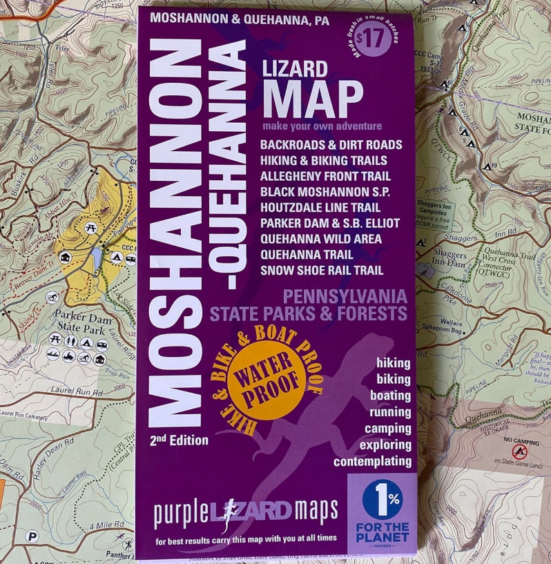 Product Description: A beautifully designed, easy to read topographic map featuring contour lines, elevation data, shaded relief, and all the key details you need to plan your adventures: backroads and trails, trail use designations, road surfaces (paved/gravel/4wd), parking access, campsites, public lands, historic sites and more.</br></br>This is one map you are not going to be able to put down as you plan your PA Adventures, and if you want to find the elk herd this is the best map available!</br></br>The Moshannon–Quehanna Lizard Mapcovers such a large swath of the PA Wilds it needs two names for one map! Anchored with State College in the southeastern corner italmost reaches Saint Mary's in the northwest edge. The entire Moshannon State Forest is mapped, along with parts of Elk and Sproul State Forest. The Quehanna Wild Area is the crown jewel of the map, with the Elk Scenic Drive and the town of Benezette and the Elk Country Visitor Center along the northern edge.</br></br>Lizard Maps are durable, waterproof, and give you the big picture – the map opens to 24” x 36” and folds easily to 4” x 8” to fit in your back pocket. The scale is 1:60,000 (1 inch = 1 mile). Includes both lat./lon. and UTM coordinate systems.</br> Moshanon-Quehanna - Lizard Map