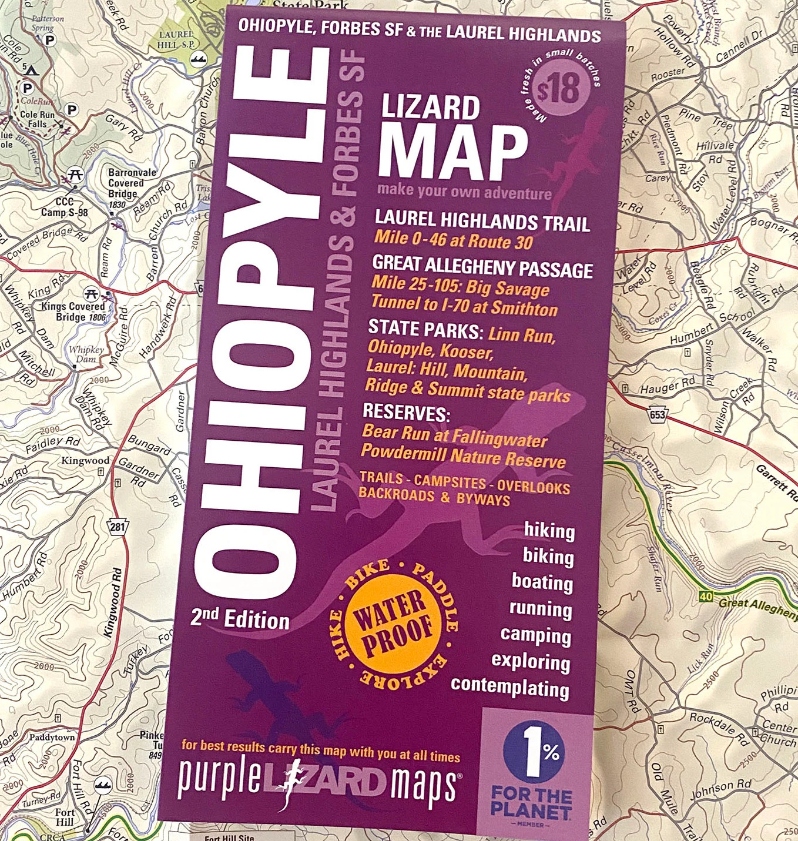 Product Description: The Ohiopyle-Laurel Highlands Lizard Map will help you plan all your adventures in and around Forbes State Forest, Ohiopyle State Park, and the Laurel Highlands region.</br></br>A beautifully designed, easy to read topographic map featuring contour lines, elevation data, shaded relief, and all the key details you need to plan your adventures: backroads and trails, trail use designations, road surfaces (paved/gravel/4wd), parking access, campsites, public lands, historic sites and more.</br></br>This beautiful region includes parks and forests, quaint mountain and river towns, and tons of opportunity for outdoor recreation, family activities and visiting historic sites. Hiking, biking, boating, camping - this part of Pennsylvania has it all!</br></br>Lizard Maps are durable, waterproof, and give you the big picture – the map opens to 24” x 36” and folds easily to 4” x 8” to fit in your back pocket. One side features the Laurel Highlands region at a scale of 1:87,000 (1 inch = 1.3 miles) and the other side is a detailed map of Ohiopyle State Park at a scale of 1:27,200 (1 inch = 0.4 mile). Includes both lat./lon. and UTM coordinate systems.</br> Ohiopyle - Lizard Map