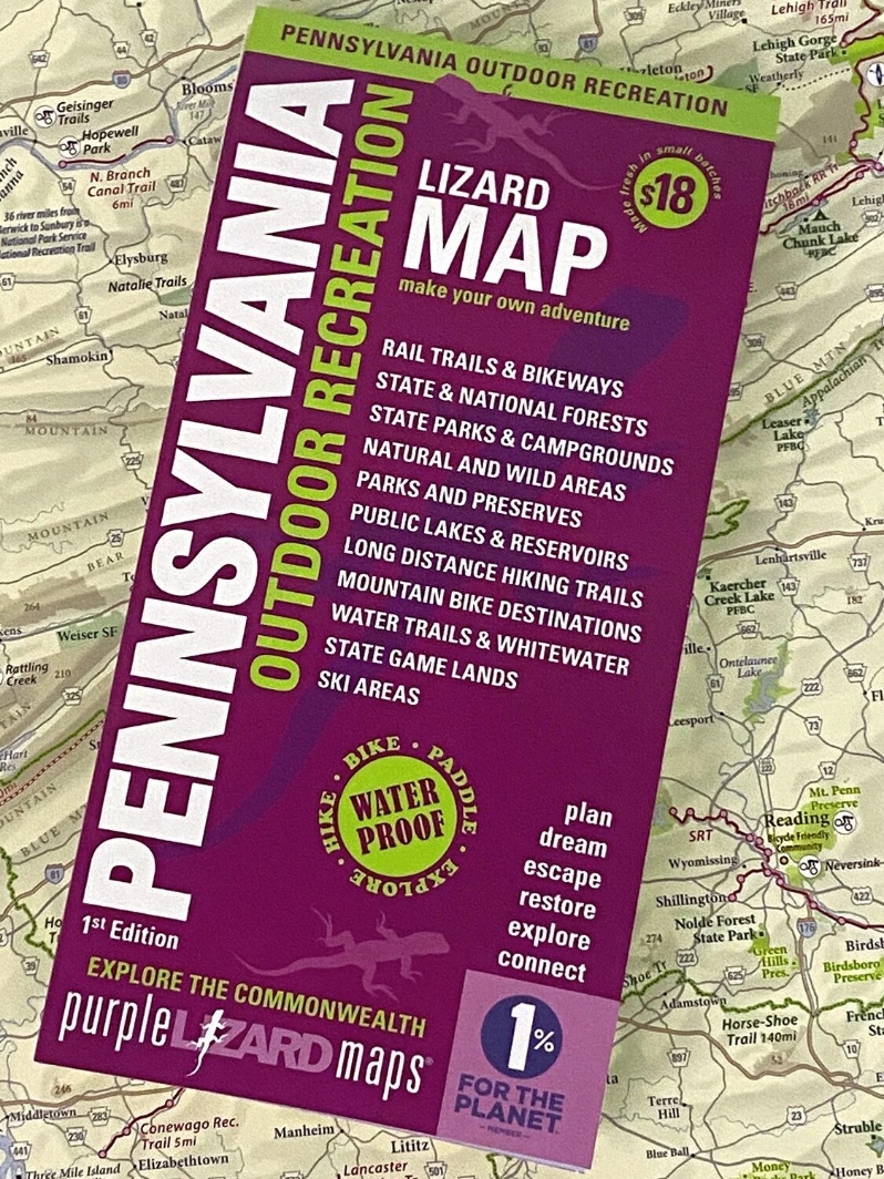 Product Description: The statewide Pennsylvania Map that every outdoor enthusiast has dreamed of has arrived.</br></br>Featuring</br>114 Rail Trails and Bikeways</br>30 Long Distance Hiking Trails</br>124 State Parks</br>20 State Forests</br>53 Mountain Bike Destinations</br>17 Water Trails and Whitewater Destinations</br>20 Ski Areas</br></br>Discover the beauty of Pennsylvania's great outdoors with the all-new PA Statewide Outdoor Recreation Map from Purple Lizard!</br></br>This map is curated especially for outdoor enthusiasts and highlights the vast array of public land resources managed by Pennsylvania State and National Forests, Recreation Areas, Wild and Natural Areas, State Game Lands, and public lakes managed by the Pennsylvania Fish and Boat Commission and Army Corps of Engineers.</br></br>This map is thefirst of its kind for Pennsylvania: a big-picture planning tool that showcases the extraordinary wealth of Pennsylvania outdoor recreation assets.With a scale of1 inch = 7 milesthis mapprovides aperspectiveof the state that will inspire countless adventures.Designed to withstand the rigors of your travels, all Lizard Maps are 24 x 36 inches, printed on both sides on a durable,waterproof material, ensuring they can handle whatever Mother Nature throws your way.</br> Pennsylvania - Lizard Map