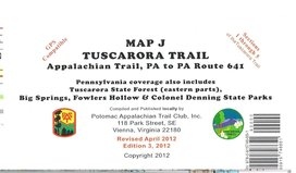 Product Description: Appalachian Trail Junction in PA to PA Route 641. Pennsylvania coverage also includes Tuscarora State Forest (eastern parts), Big Springs, Fowlers Hollow & Colonel Denning State Parks. GPS compatible. 3rd edition (2012); multi-colored, on heavyweight waterproof stock; 17" x 32", folded to 4" x 8.5"; elevation profile.</br> Tuscarora Trail Map J (Sections 1-5)
